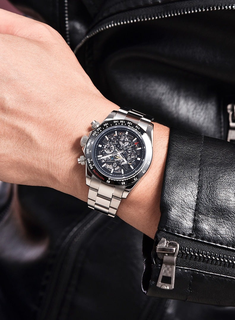 Men's Watches Automatic Skeleton Mechanical Stainless Steel Wrist Watch for Men