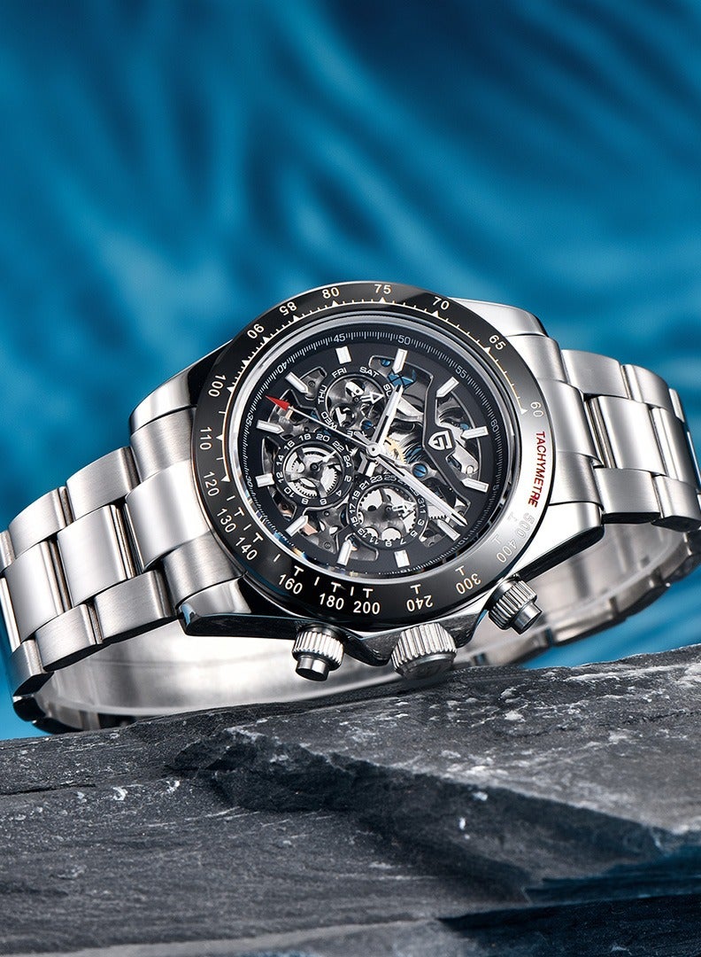 Men's Watches Automatic Skeleton Mechanical Stainless Steel Wrist Watch for Men