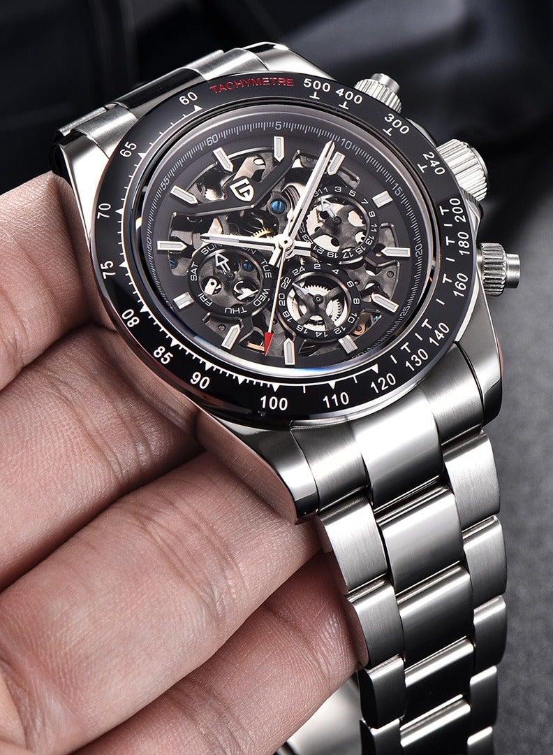 Men's Watches Automatic Skeleton Mechanical Stainless Steel Wrist Watch for Men