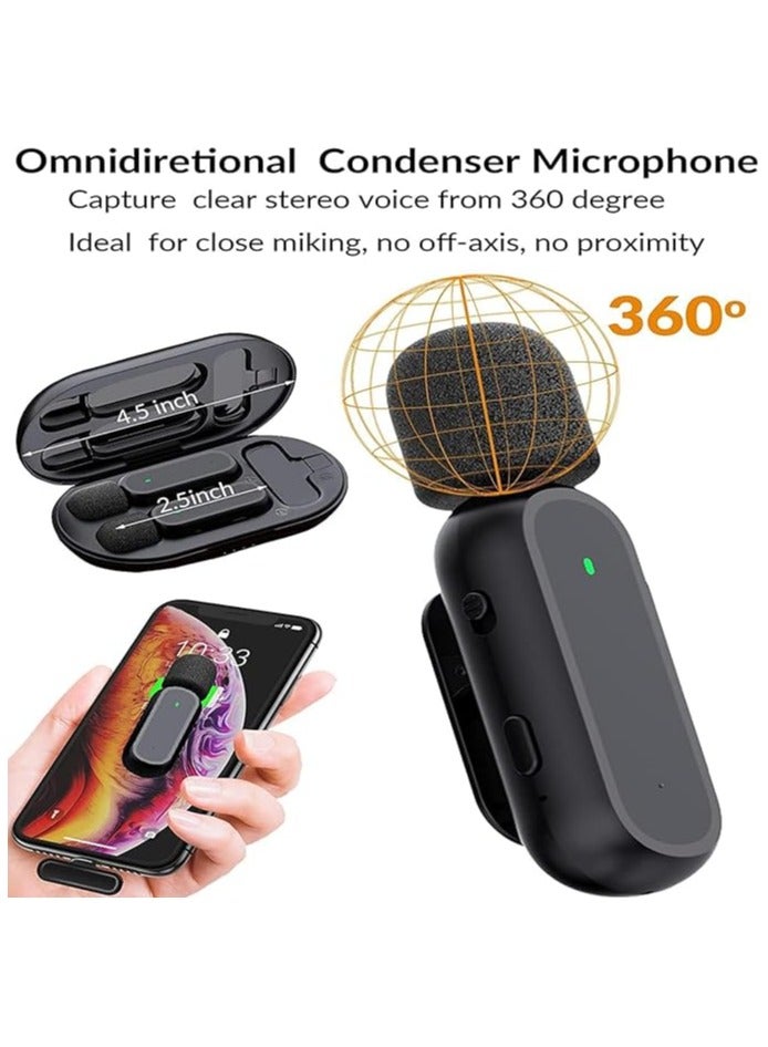 Wireless Lavalier Microphone for iPhone 15 | Android phones | Laptop and other USB C Devices | Plug and Play Mini Mic with Charging Bin Earbud for YouTube TikTok Live Streaming Gaming (2 Type C Mics)