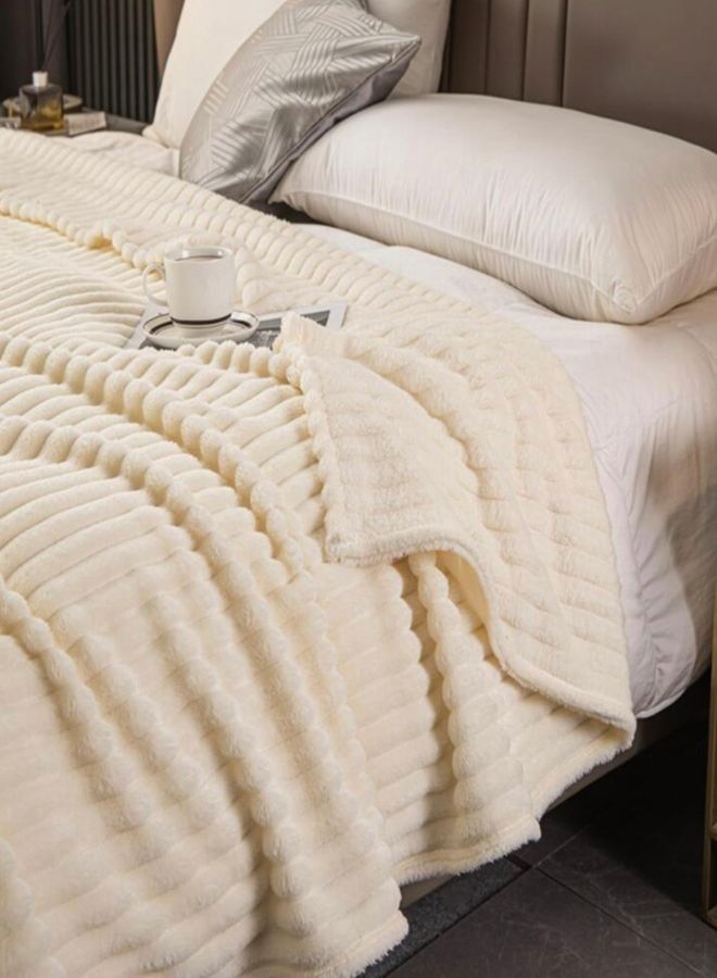 Throw Striped Blanket Super Soft, Off White Color