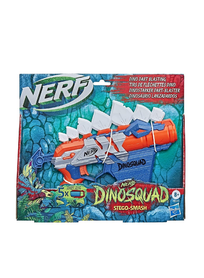Nerf Dinosquad Stegosmash Dart Blaster, 4 Dart Storage, Pull Back Priming Handle, 5 Official Nerf Darts, Dinosaur Design Spikes