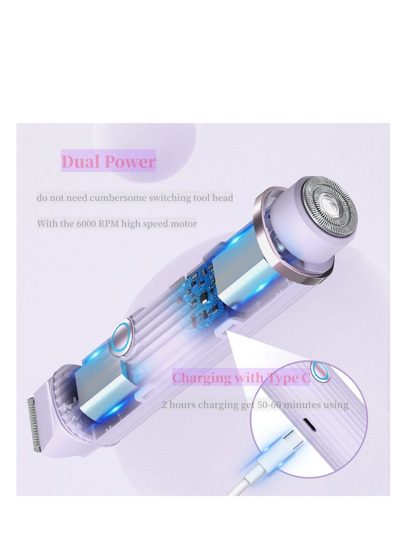 Bikini Trimmer Electric Hair Removal for Women 2 in 1 Rechargeable Lady Shaver Pubic Hair Groomer Body Razor Painless IPX7 Waterproof