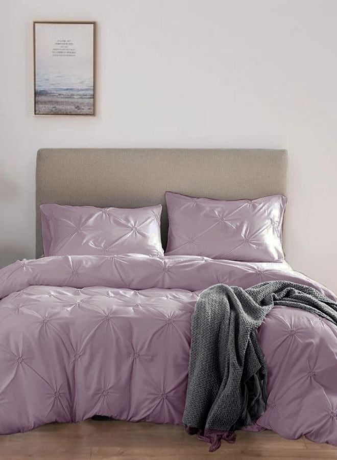 Premium 6 Piece King Size Duvet Cover Pinch Flower Design, Solid Light Purple.