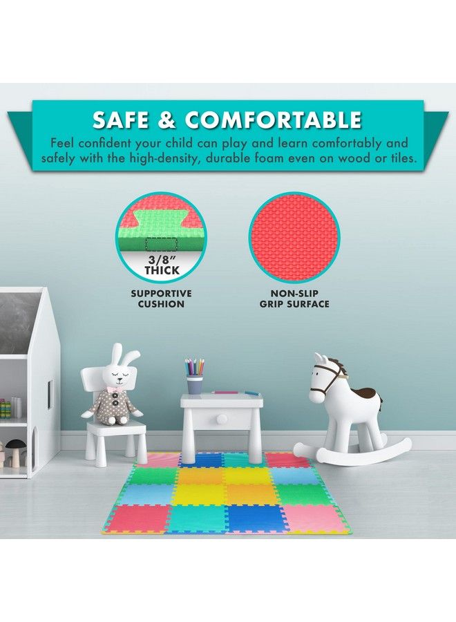Puzzle Solid Foam Play Mat For Kids 16 Tiles With Edges Assorted