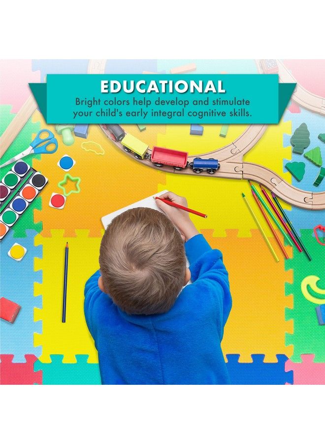 Puzzle Solid Foam Play Mat For Kids 16 Tiles With Edges Assorted