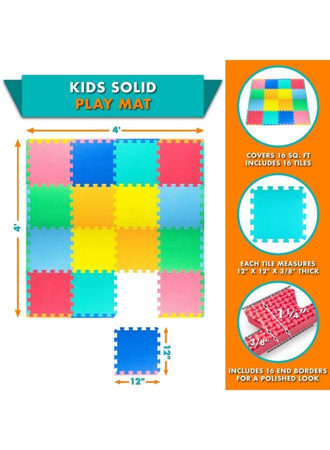 Puzzle Solid Foam Play Mat For Kids 16 Tiles With Edges Assorted