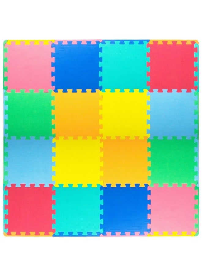 Puzzle Solid Foam Play Mat For Kids 16 Tiles With Edges Assorted