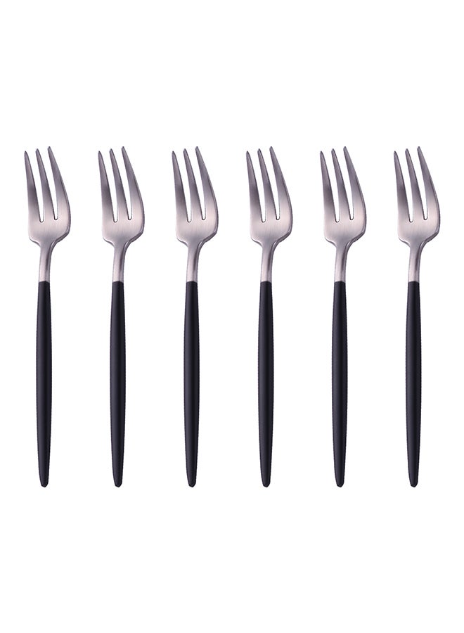 6-Piece Stainless Steel Fork Set Silver/Black 13.3cm
