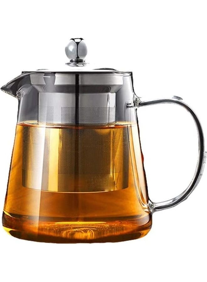 Heat-Resistant Glass Teapot Clear/Silver 12x10.5cm