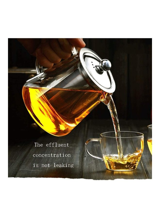 Heat-Resistant Glass Teapot Clear/Silver 12x10.5cm