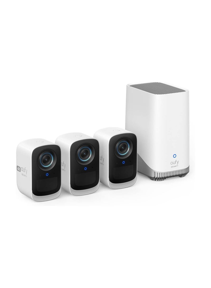 eufy security S300 eufyCam 3C 3-Cam Kit Security Camera Outdoor Wireless, 4K Camera, Expandable Local Storage Up To 16TB, Face Recognition AI, Spotlight, Color Night Vision, No Monthly Fee