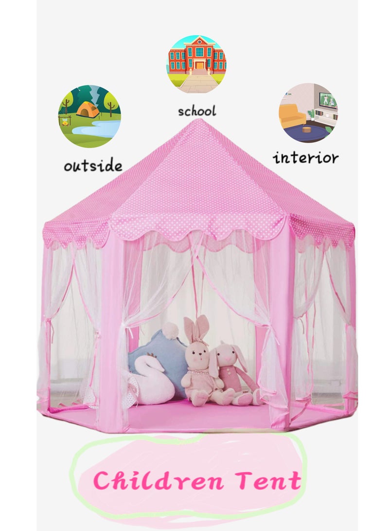 Pink polygon children's tent girls princess castle, suitable for 3-7 years old children's toys and birthday gifts (diameter 140cm height 135cm)