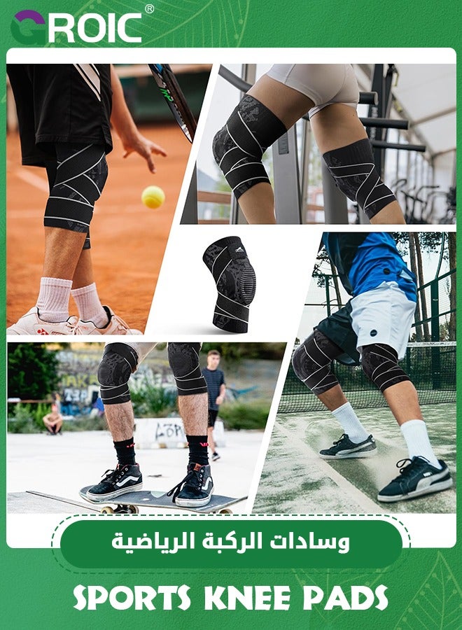 1 Pairs Knee Compression Sleeve for Knee Pain, Adjustable Knee Brace with Side Stabilizers & Patella Gel Pad, Knee Support Pad with Straps for Meniscus Tear, Running, Working Out, Knee Braces