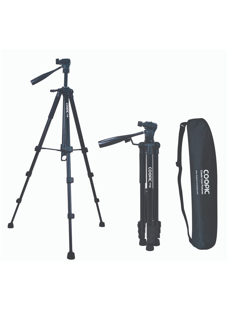 COOPIC T750 Professional Camera and Mobile Tripod 174cm Adjustable Lightweight and Portable Tripod for DSLR Mirrorless and Smartphone Photography - Ideal for Travel Landscape and Portrait Photography