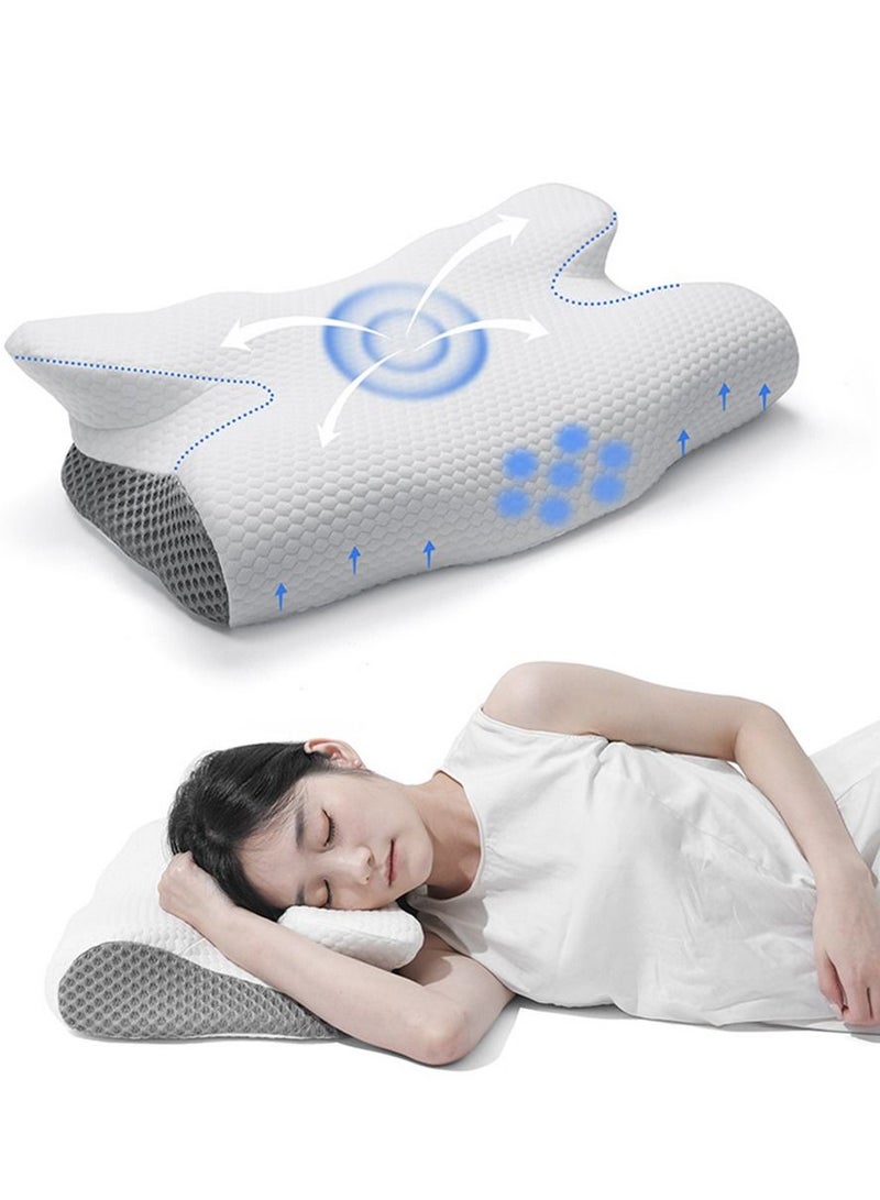 Cervical Memory Foam Pillow - Ergonomic Contour Pillow for Neck and Shoulder Pain, Orthopedic Pillow for Neck Support, New Butterfly Design for Side, Back and Stomach Sleepers