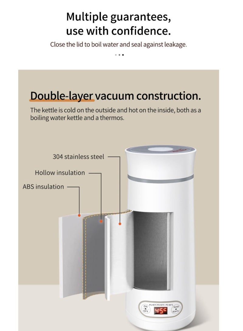 Travel Kettle Electric Small - Portable for Mini Hot Water Boiler/Maker/Warmer/Heater Tea Size One Cup Bottle/Thermos Boil Single/Personal, White