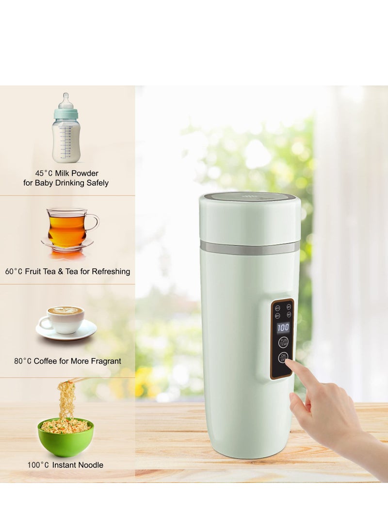 Travel Kettle 4 Preset Temperature Control Fast Water Boil Portable Electric Stainless Material Automatic Shut off Tea Pot Suitable for Milk Coffee and Making 350ml Green