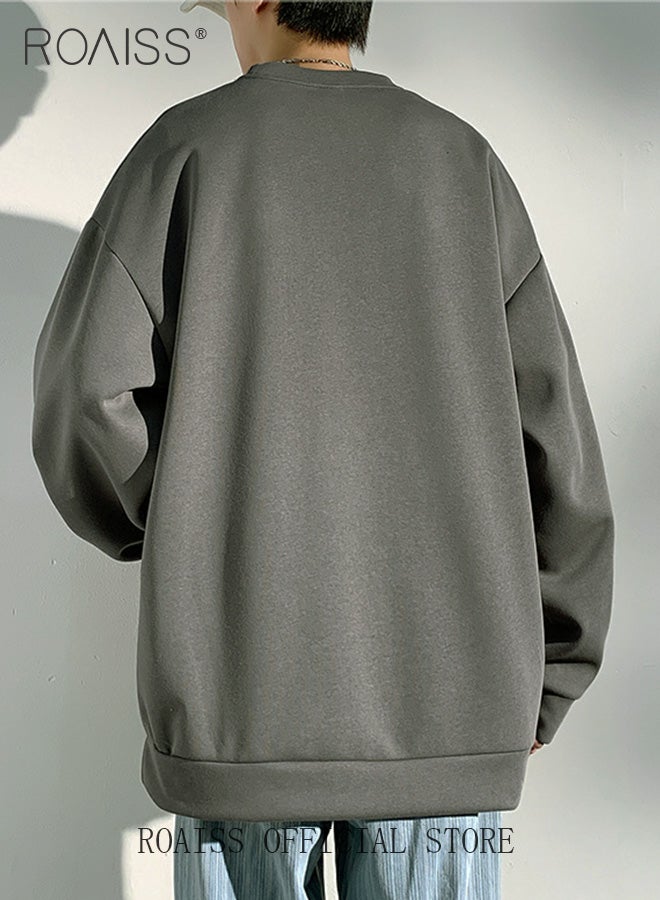 Mens Letter Graphic Sweatshirt Y2K Streetwear Oversized Light Weight Crew Neck Pullover Fall Loose Casual Sweat Shirts