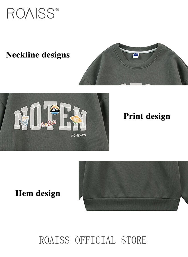 Mens Letter Graphic Sweatshirt Y2K Streetwear Oversized Light Weight Crew Neck Pullover Fall Loose Casual Sweat Shirts