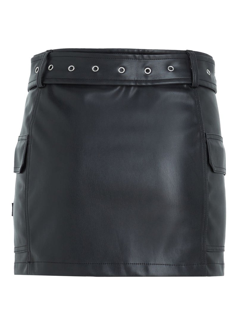 Belted Mini Pu Skirt