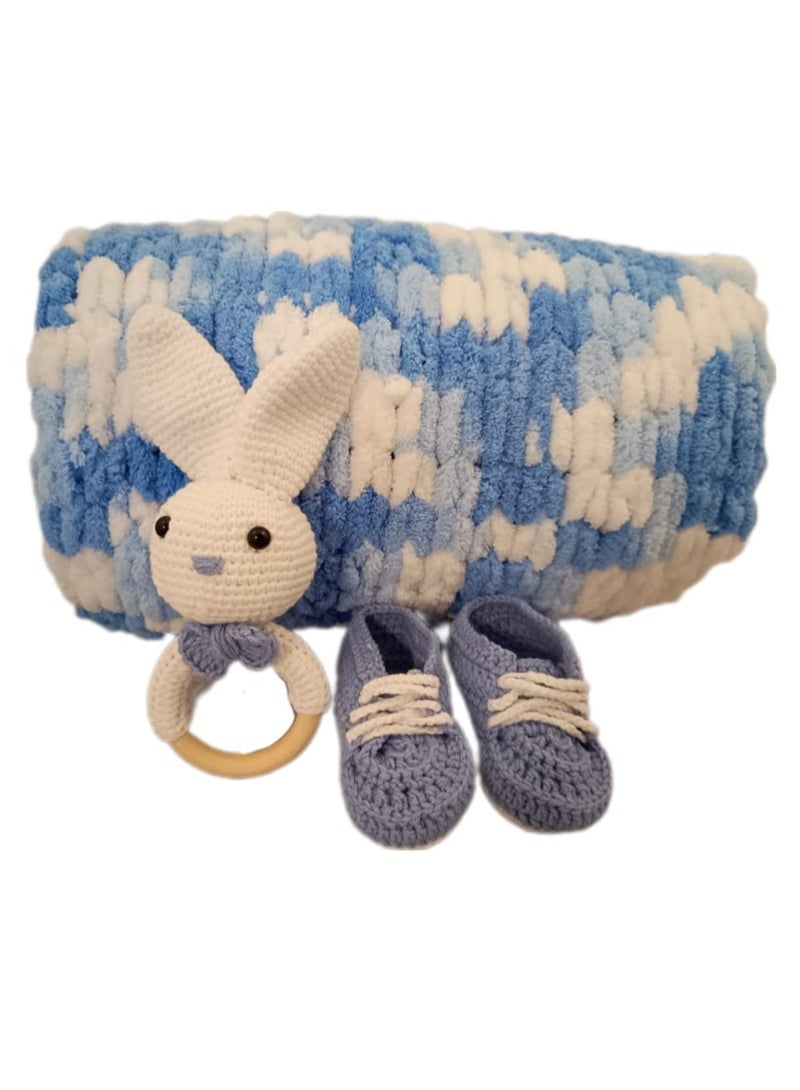 Pikkaboo-HeavenlyHugs Mr. Rabbit Crochet Teether, Booties, and Blanket Set
