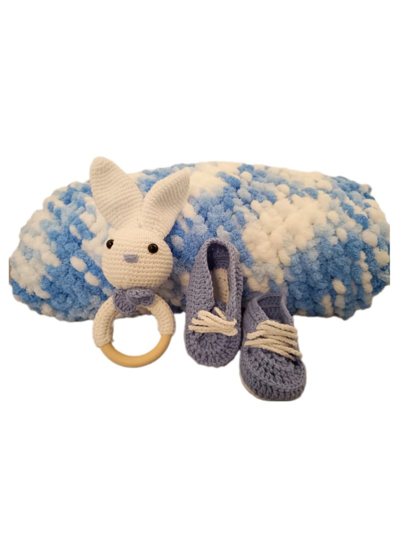 Pikkaboo-HeavenlyHugs Mr. Rabbit Crochet Teether, Booties, and Blanket Set