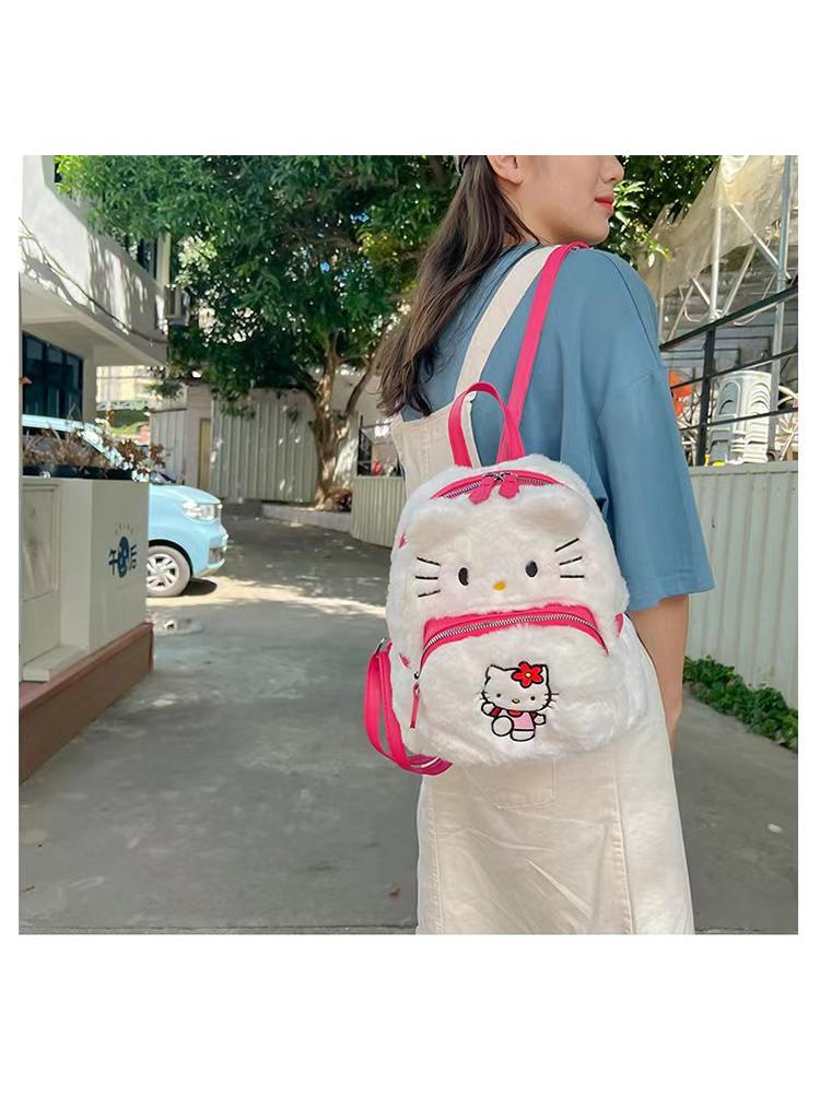 Hello Kitty Cartoon Plush Backpack Student Sweet Style Large Capacity Backpack Anime Backpack