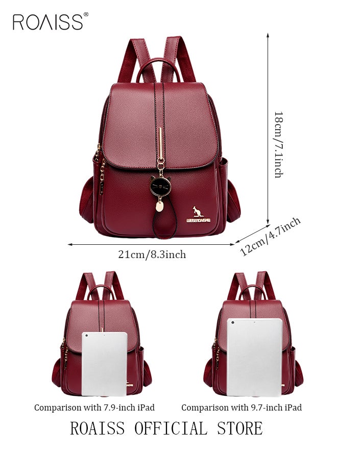 Women Leather Backpack with Cowhide Pattern Creative Cat Decoration Fashionable Travel Bag Short Distance Luggage Bag