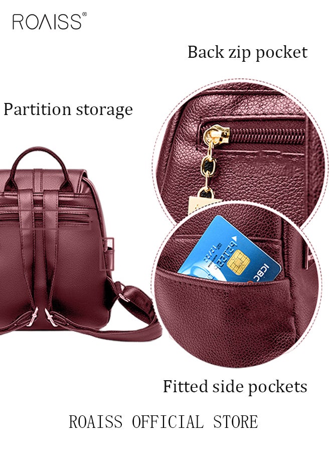 Women Leather Backpack with Cowhide Pattern Creative Cat Decoration Fashionable Travel Bag Short Distance Luggage Bag