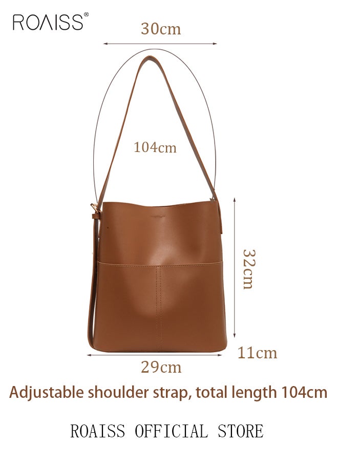 Women PU Leather Shoulder Bag Large Capacity Fashionable and Versatile Crossbody Bag Casual Daily Shoulder Bag Bucket Bag