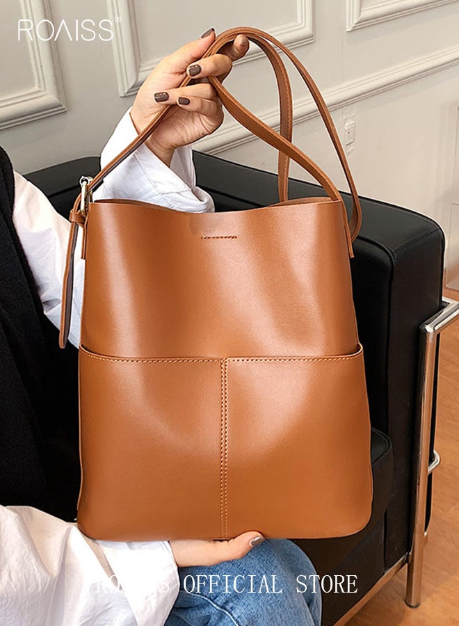 Women PU Leather Shoulder Bag Large Capacity Fashionable and Versatile Crossbody Bag Casual Daily Shoulder Bag Bucket Bag