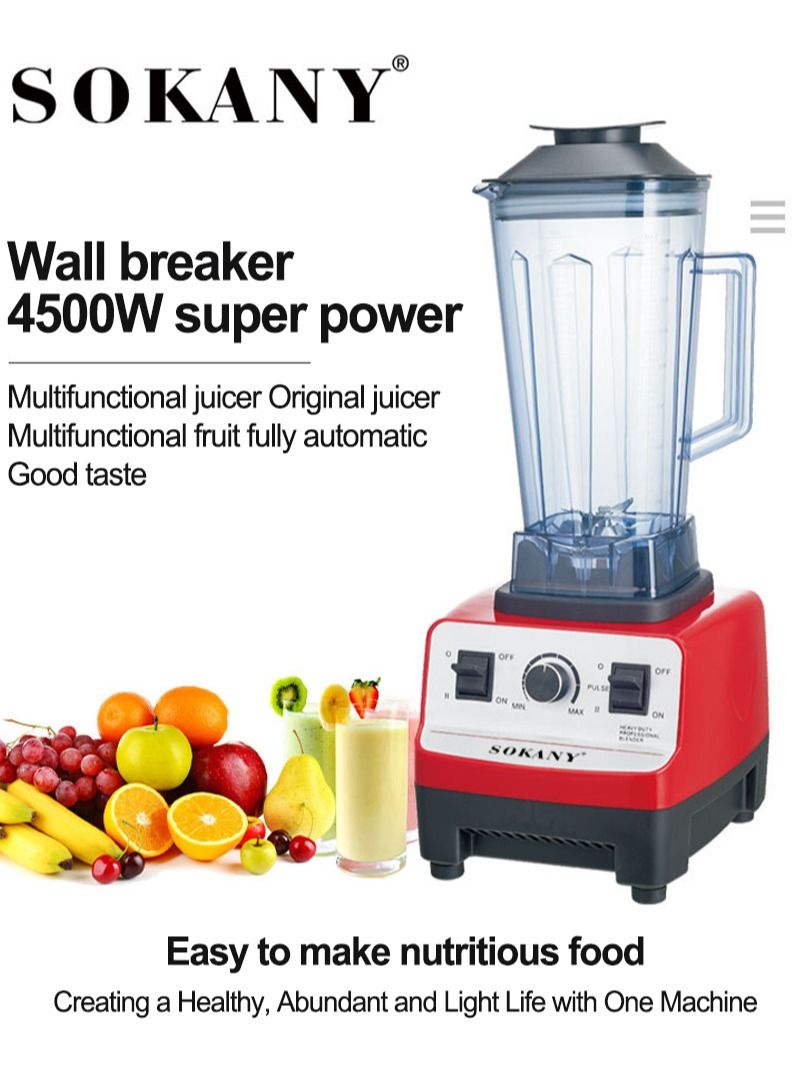 4500W Blender 2L Single Jar for Greens, Soybean, Milk, Corn, Soup, Fruits, Spices SK-444 Red