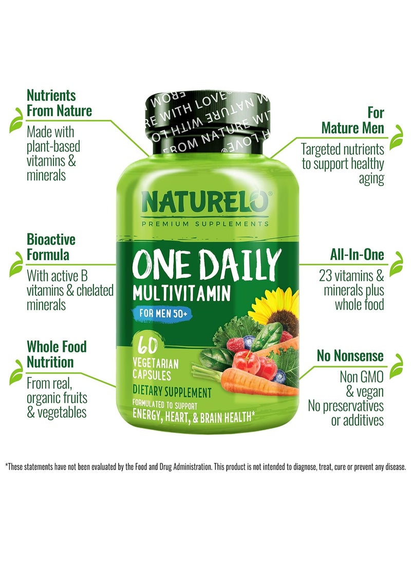 One Daily Multivitamin For Men 50+  60 Vegetarian Capsules Dietary Supplement Formulated Support Energy, Heart And Brain Health