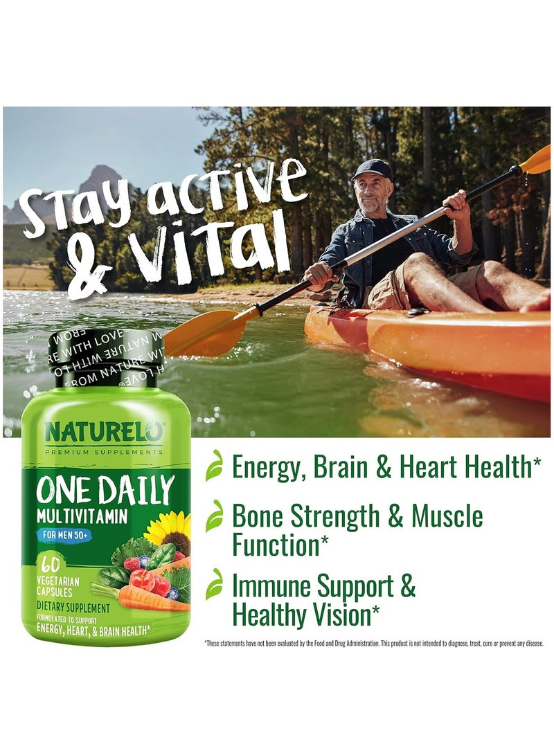One Daily Multivitamin For Men 50+  60 Vegetarian Capsules Dietary Supplement Formulated Support Energy, Heart And Brain Health