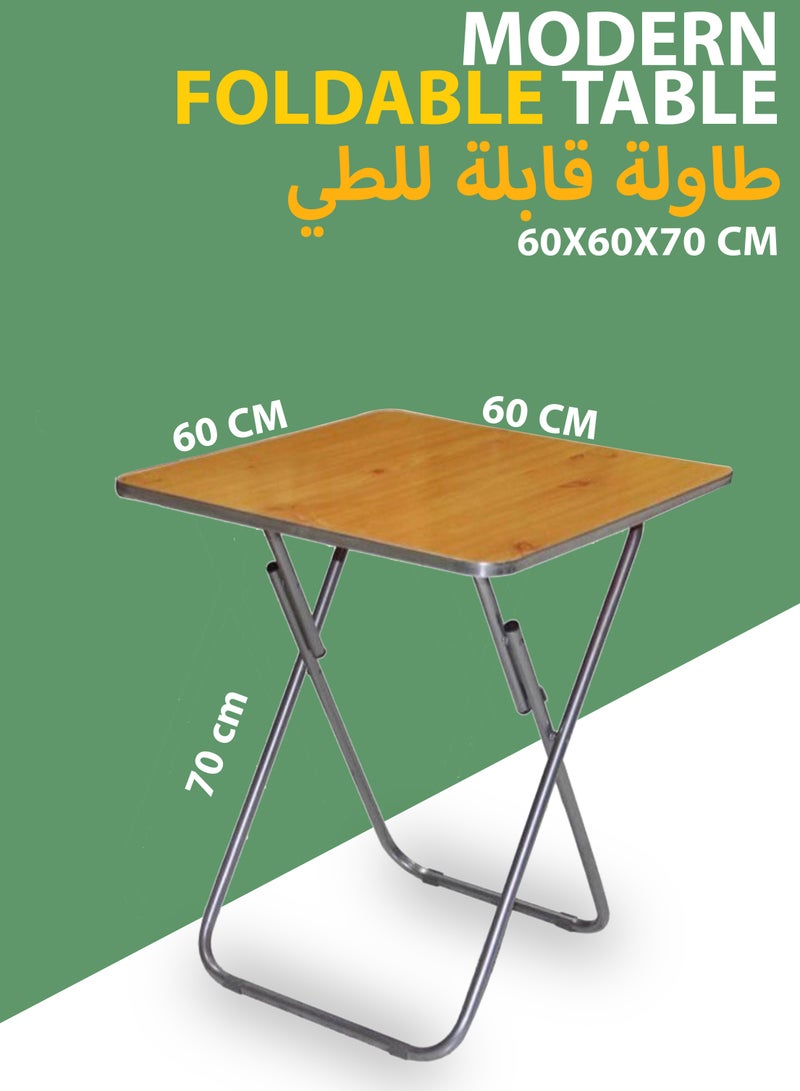 Square Folding Brown Wood Metal Table For Indoor And Outdoor Home Camping Outdoor Kitchen Camping Hiking Picnics Parties Dining Table Utility Desk 60x60x70 cm