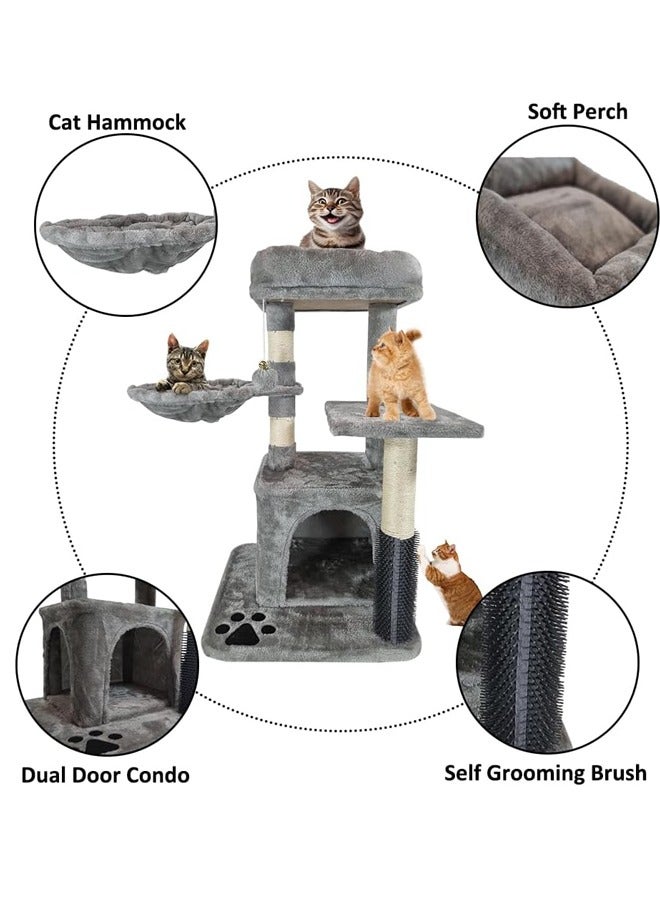 Cat tree tower with scratching post and hammock, Grey color cat tree (84cm height), hammock tree, comfort cat condo, cat paradise, tree house treasures for cat, paw and perch palace