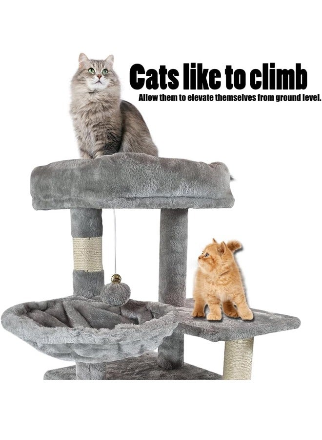 Cat tree tower with scratching post and hammock, Grey color cat tree (84cm height), hammock tree, comfort cat condo, cat paradise, tree house treasures for cat, paw and perch palace