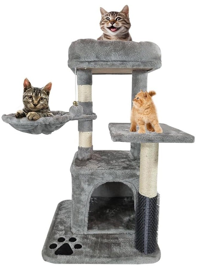 Cat tree tower with scratching post and hammock, Grey color cat tree (84cm height), hammock tree, comfort cat condo, cat paradise, tree house treasures for cat, paw and perch palace