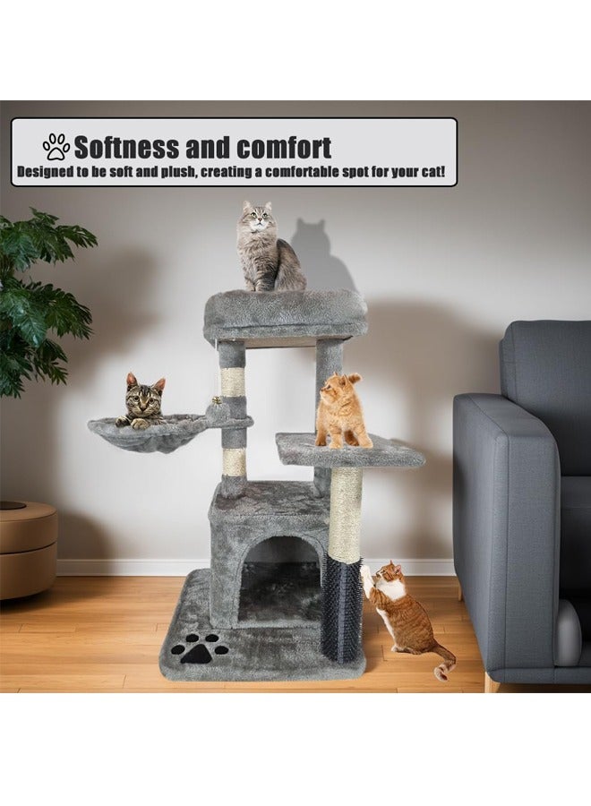 Cat tree tower with scratching post and hammock, Grey color cat tree (84cm height), hammock tree, comfort cat condo, cat paradise, tree house treasures for cat, paw and perch palace