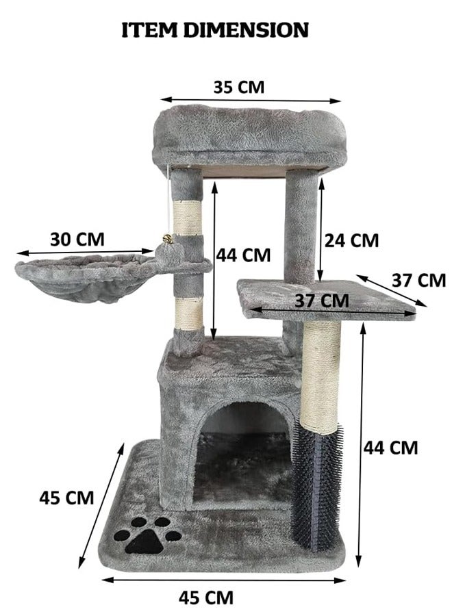 Cat tree tower with scratching post and hammock, Grey color cat tree (84cm height), hammock tree, comfort cat condo, cat paradise, tree house treasures for cat, paw and perch palace