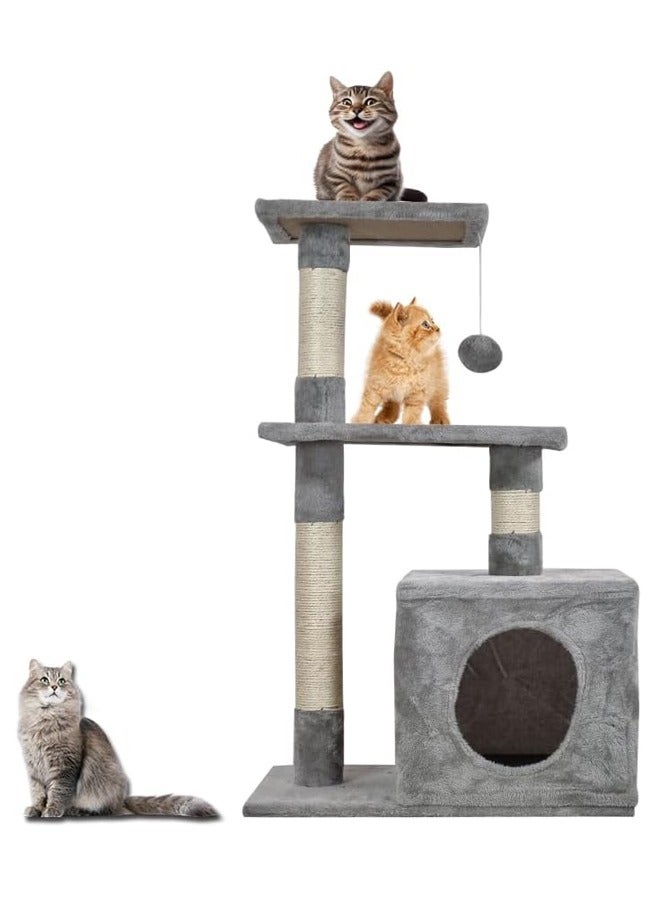 Cat tree House & Scratching Post for Multiple Cats, Natural Scratching, Cat Play & Rest, Cozy Cat Scratching, Cat Condo, Grey Color, 80cm height