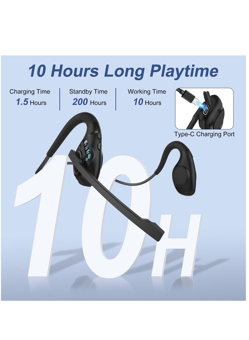 Bluetooth Headset with Microphone, Open Ear Headphones Wireless Noise Cancelling for Phone Laptop PC Computer, 10 Hours Playtime, Lightweight & Comfortable for Office Driving Working Home,black