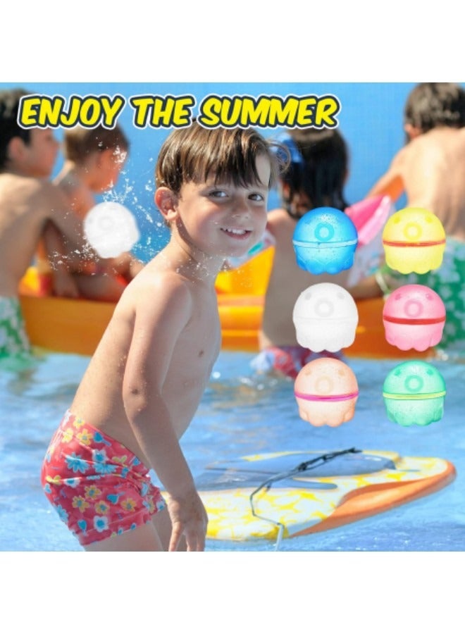 Reusable Water Balloons Quick Fill,6-Piece Magnetic Water Balloons Self Sealing Refillable Water Balloons Water Toys Pool Toys For Kids Adults Water Fight Outdoor Games, Octopus