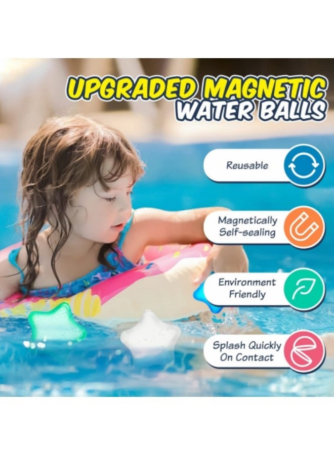 Reusable Water Balloons Quick Fill,6-Piece Magnetic Water Balloons Self Sealing Refillable Water Balloons Water Toys Pool Toys For Kids Adults Water Fight Outdoor Games, Star
