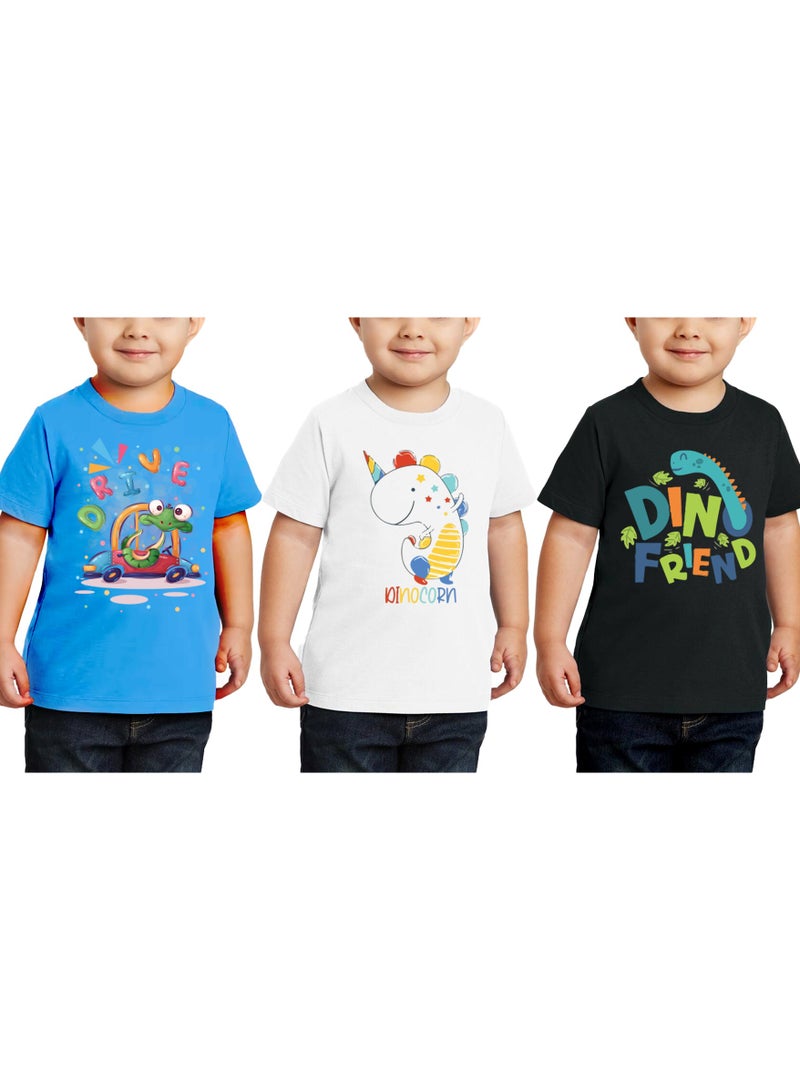 Kids Multi Color Combo Printed Design T-shirt For Boys - Fashionable Short Sleeve T-Shirt - Casual Daily Shirt For Kids - Assorted Colors