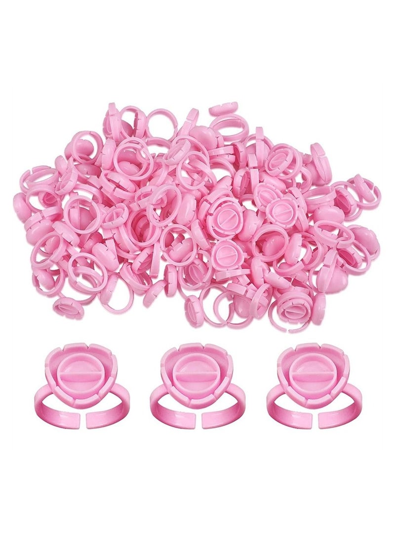 Lash Glue Holder, Disposable Glue Ring Cups Lash Extension Volume Lashes Quick Blossom Cups Fanning Cup for Eyelash Extension Supplies, 2 Methods of Use, 100 Pcs (Pink)