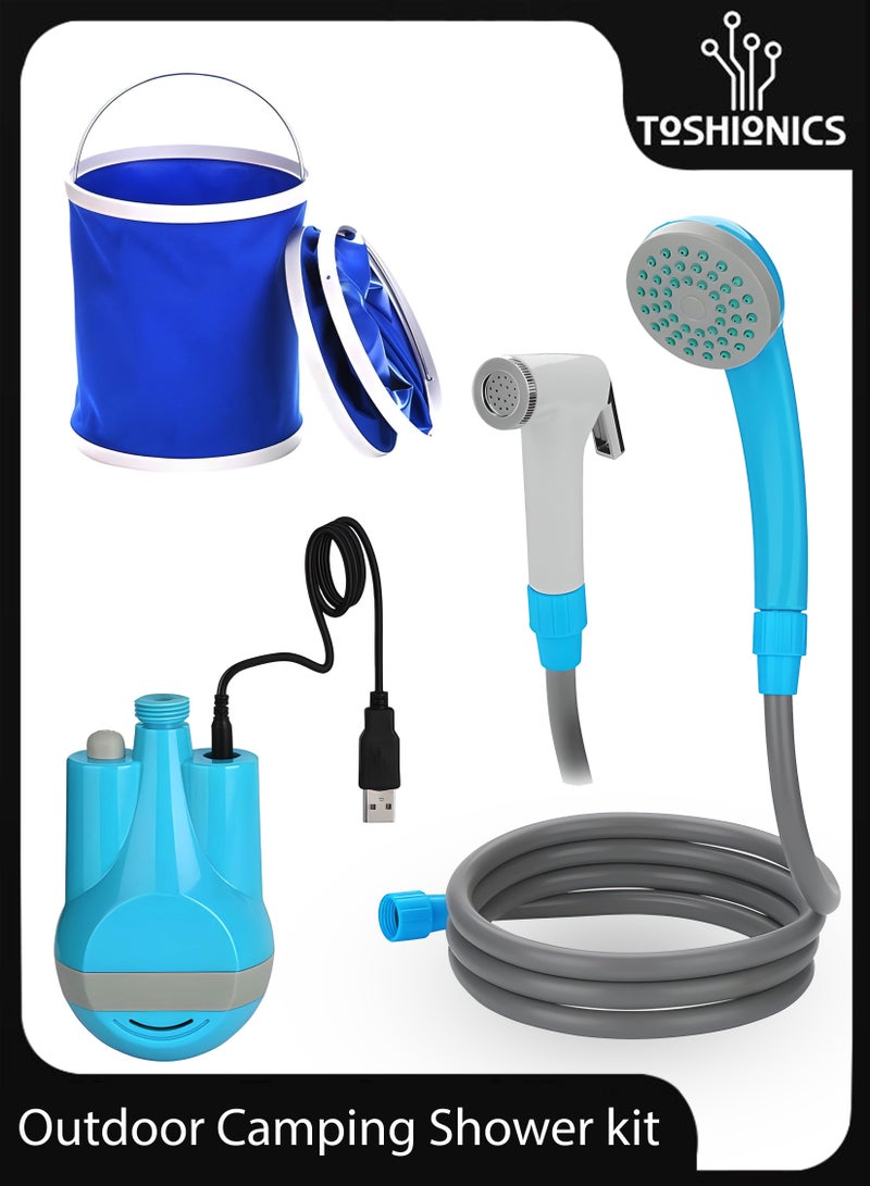 Portable Outdoor Shower Foldable Bucket Kit For Travel and Camping Rechargeable Battery Water Pump USB Cable 2m Hose for Outdoor Car Washing Pet Cleaning Plants Watering kitchen