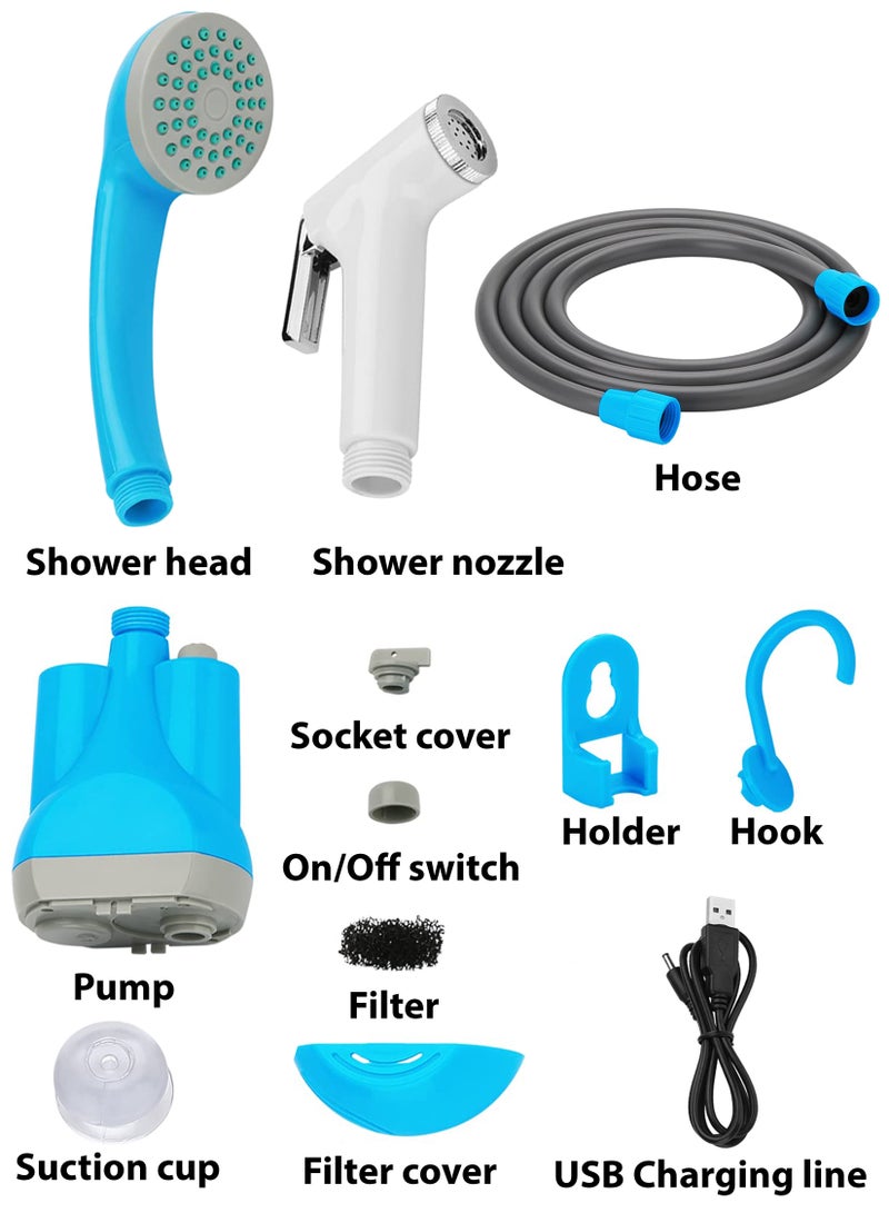 Portable Outdoor Shower Foldable Bucket Kit For Travel and Camping Rechargeable Battery Water Pump USB Cable 2m Hose for Outdoor Car Washing Pet Cleaning Plants Watering kitchen