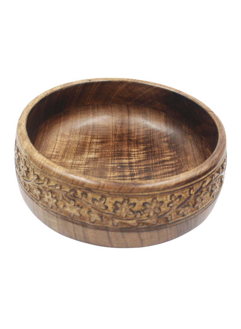 Handmade Wooden Bowl With Carving Work 9x3 Inch